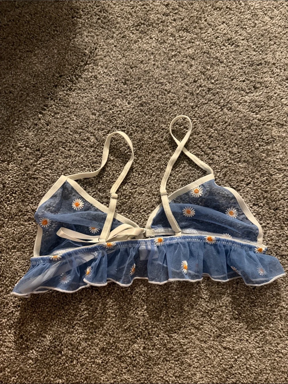Blue Mesh Daisy Ruffle Bralette